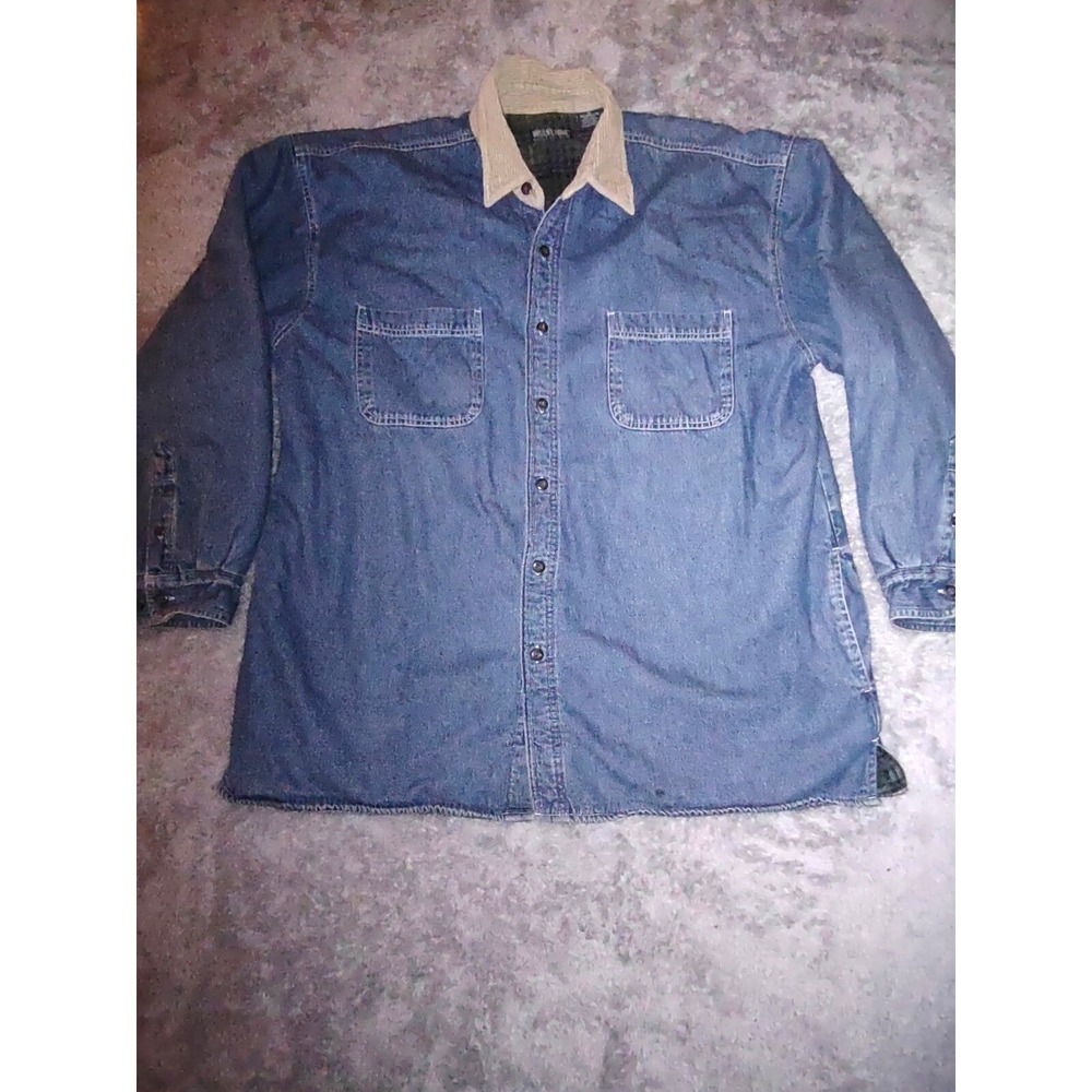Vintage Wolverine Gear Denim Shirt Jacket Flannel Lined Corduroy Collar Men's XL